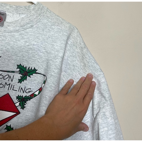Vintage 90s Tis The Season To Be Smiling Christmas Holiday Crewneck Sweatshirt - Picture 4 of 4